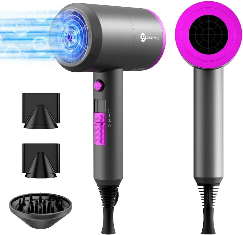 Professional Ionic Hair Dryer, Powerful 1800W Fast Drying Low Noise Blow Dryer with 2 Concentrator Nozzle 1 Diffuser