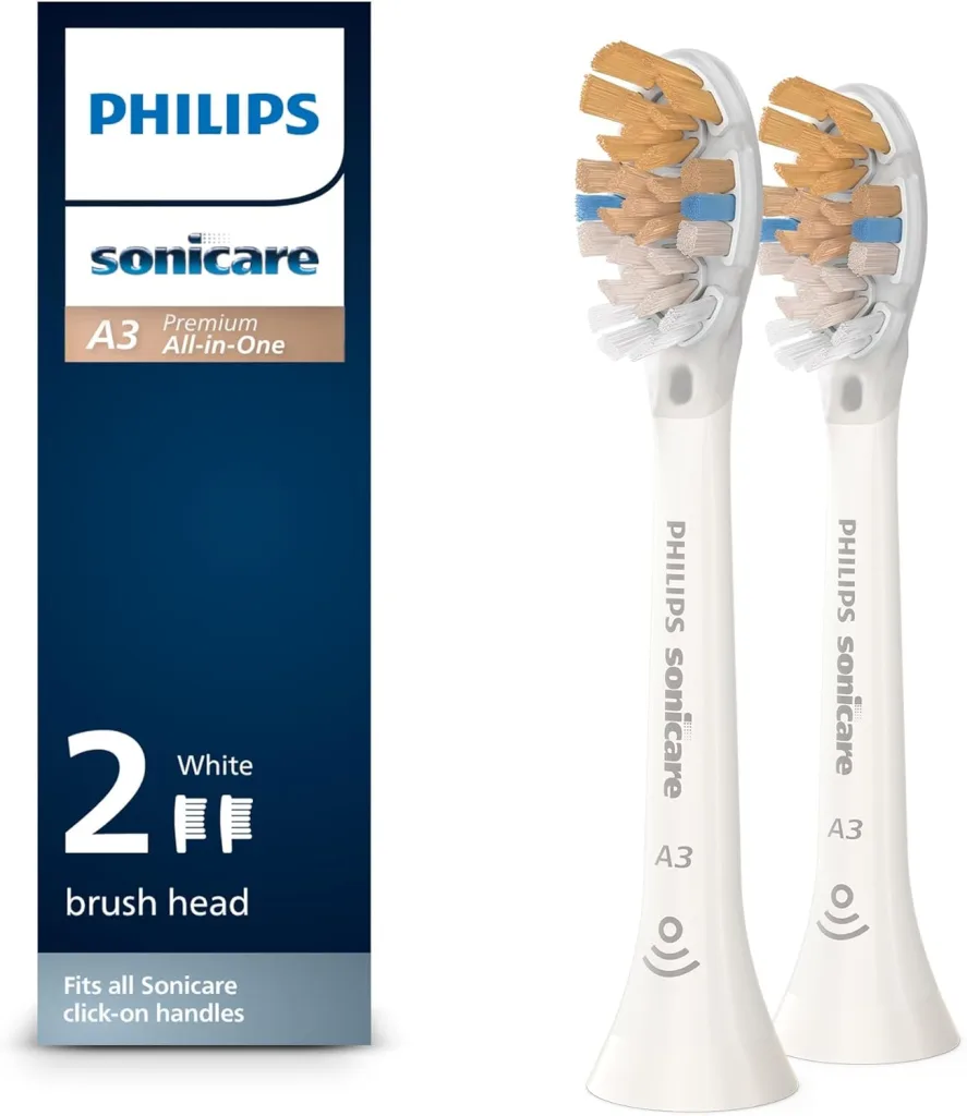 Sonicare A3 Premium All-in-One, Genuine Replacement Toothbrush Heads, White, 2 Pack, HX9092/65