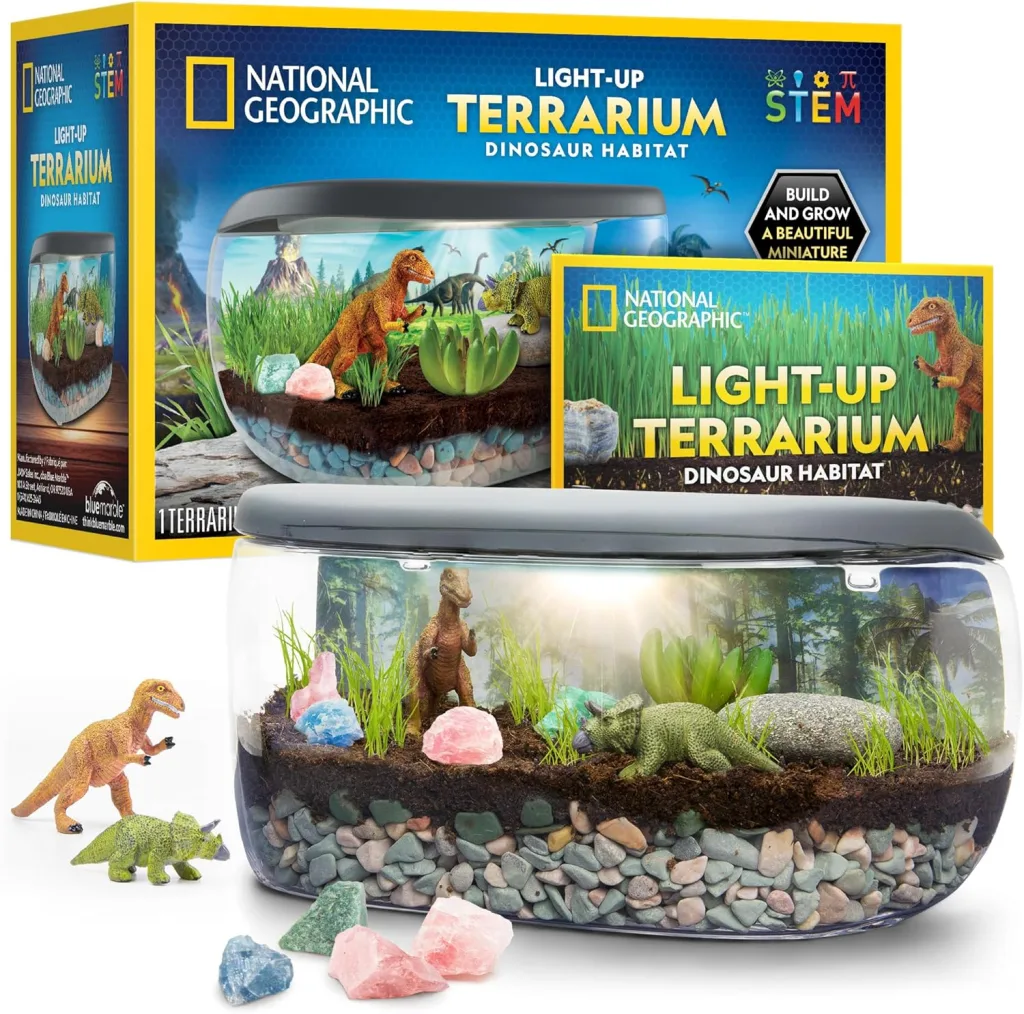 NATIONAL GEOGRAPHIC Light Up Terrarium Kit for Kids – Build a Dinosaur Habitat