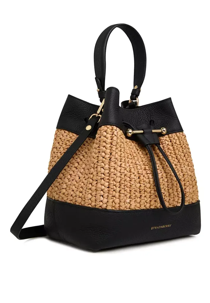 OSETTE MIDI CROSSBODY BAG – RAFFIA/BLACK