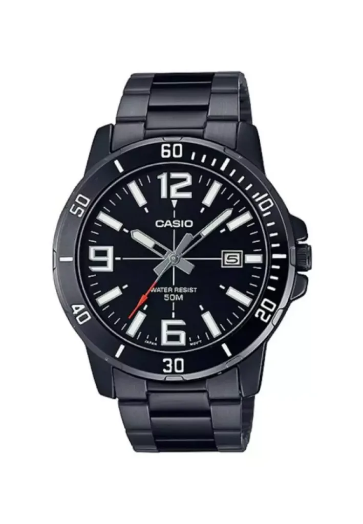 Men’s Analog Watch MTP-VD01B-1BV Black Stainless Steel Band Watch for Men